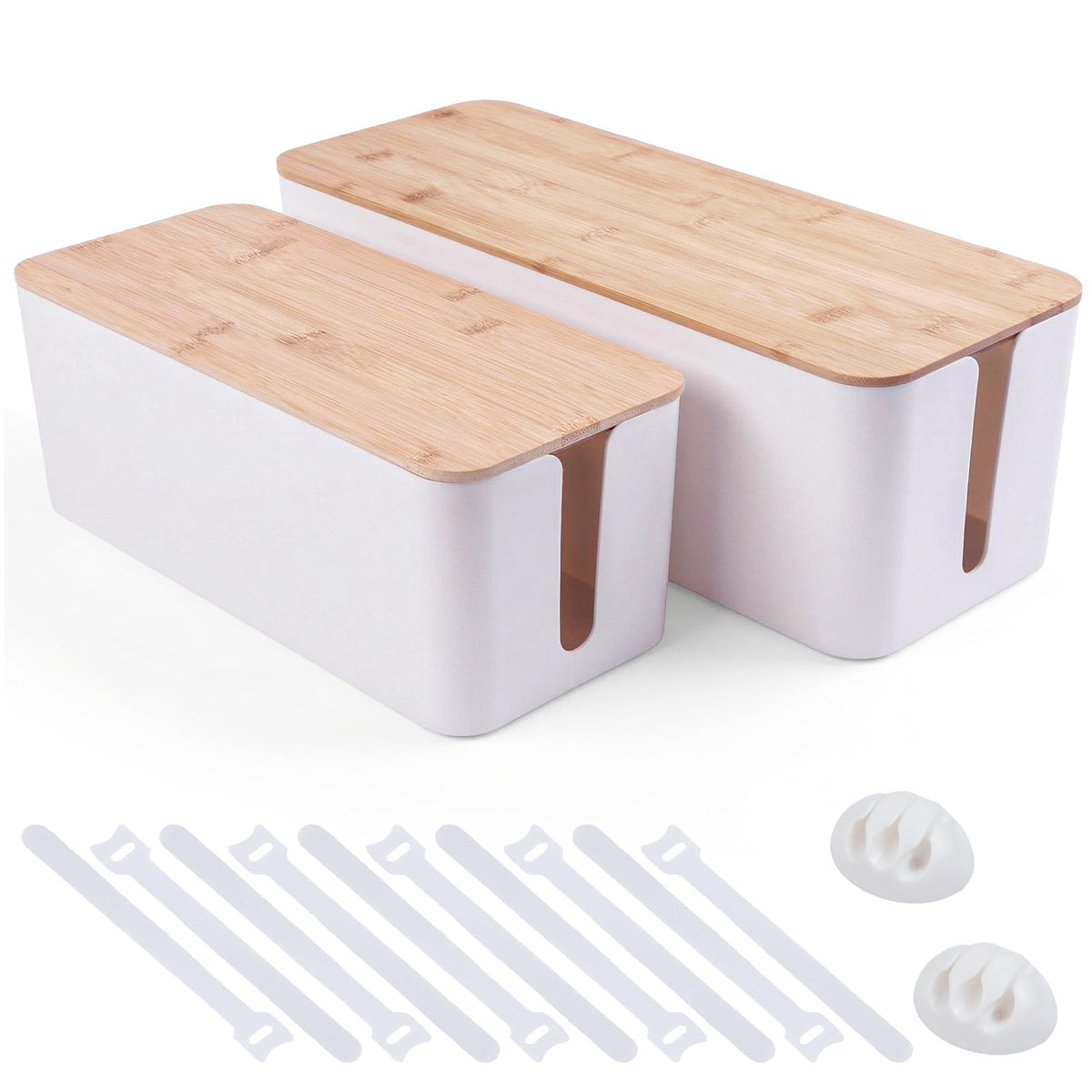 Tuwechen Cable Management Box, Wooden Style Large Cord Organizer Box