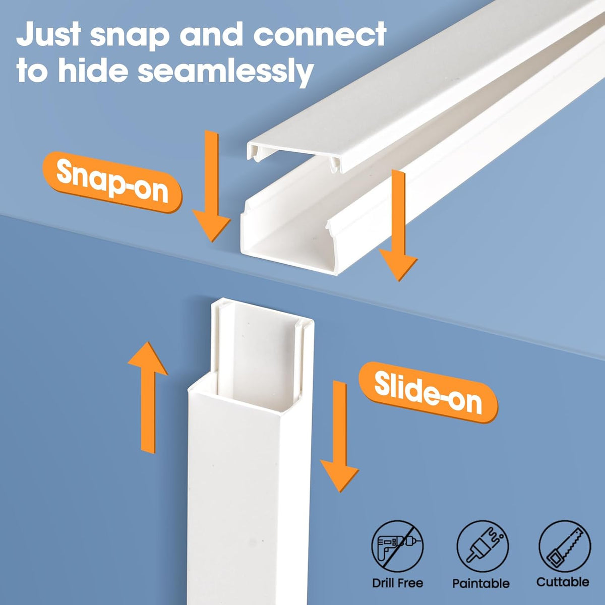 YesBes Cord Hider Kit for Wall Mount TV, Covers for Wires on Wall, Paintable Cable Raceway, W0.96in X H0.57in, 116in, White