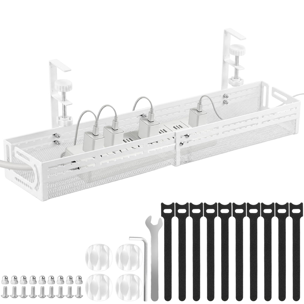 Under Desk Cable Management Tray, No Drill Mesh Cable Tray Cord Organizer