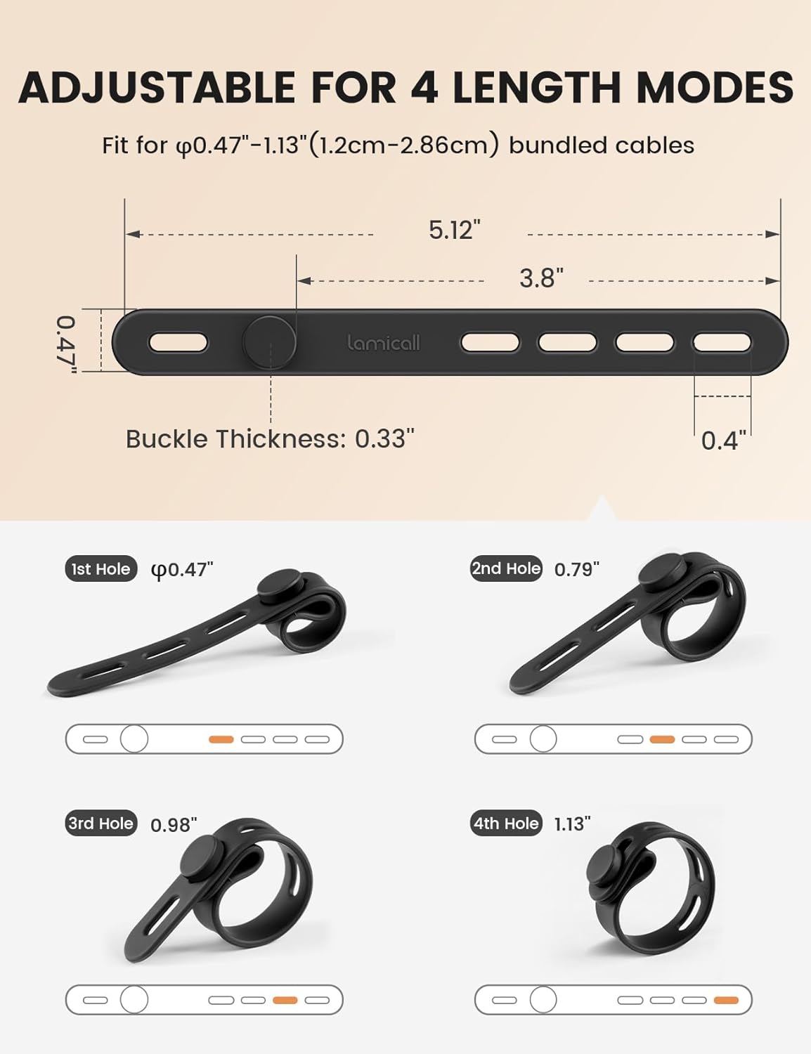 Lamicall 10 Pack Silicone Cable Ties Cord Organizer - Wire Management Wraps
