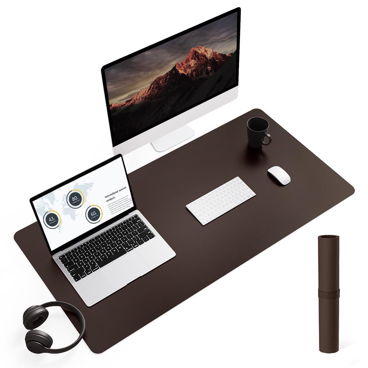 YSAGi Non-Slip Leather Desk Pad, Waterproof Laptop Computer Desk Keyboard Mat, Table Protector Blotter Mat, Large Mouse Pad for Office/Work/Home/Decor(Dark Brown, 31.5" x 15.7")