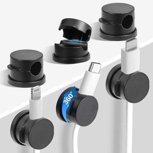 6PC Cord Organizer Holder for Desk, New 360° Rotatable Spring Cable Clips