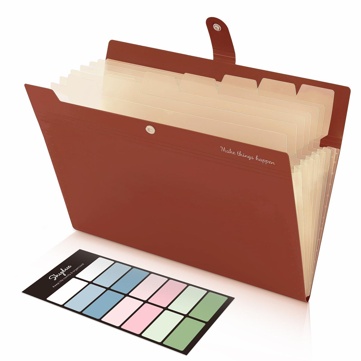 SKYDUE Expanding File Organizer with 8 Pockets, Accordion File Folders with Labels, Portable Document Paper Bill Receipt Organizer, Home College School Office Supplies, Letter Size,Milk Tea Brow
