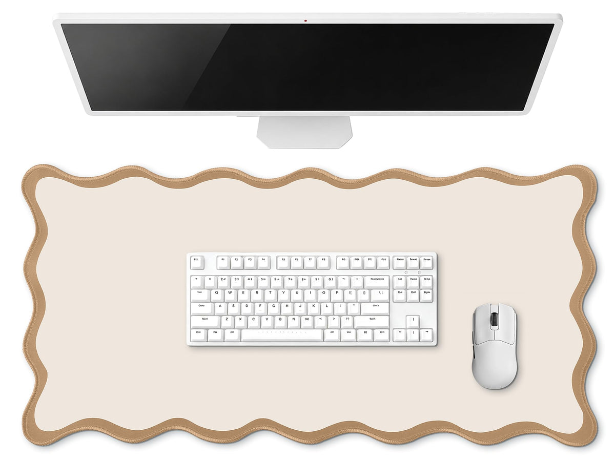 Hahafelt Large Scalloped Desk Mat Pad, Blue, 31.5 x 15.8 Inches