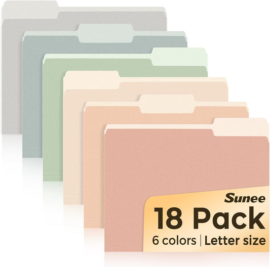 SUNEE File Folders, 18 Pack Manilla Folders 8.5 x 11, Colored Folder Office Organization Home School Folders for Documents Files Paper, 6 Pastel Colors