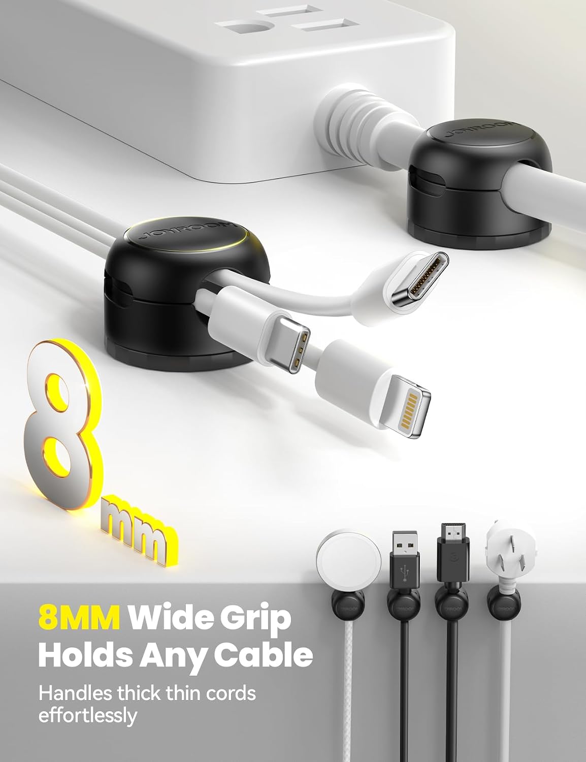 JOYROOM 8 Pack Magnetic Cable Clips, 360° Swivel Cord Organizer Wire Holder