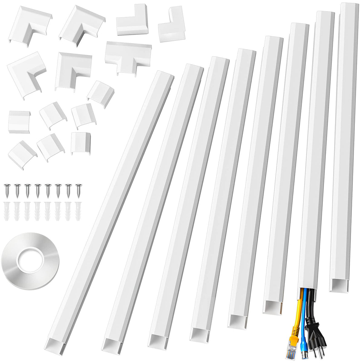 Yecaye TV Cord Hider, 42in Cord Cover Wall Mounted, W1.18in H0.6in, White
