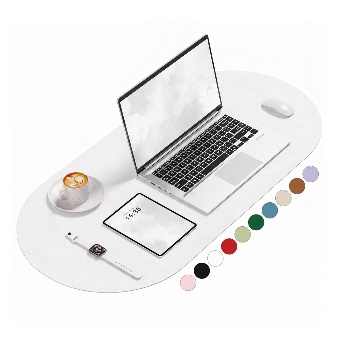 Desk Mat, 31.5" x 15" Oval PU Leather Non-Slip Desk Pad Large Mouse Pad for Desktop, Waterproof Countertop Protector Writing Mat for Office, Home, Gaming, Vanity, Beige