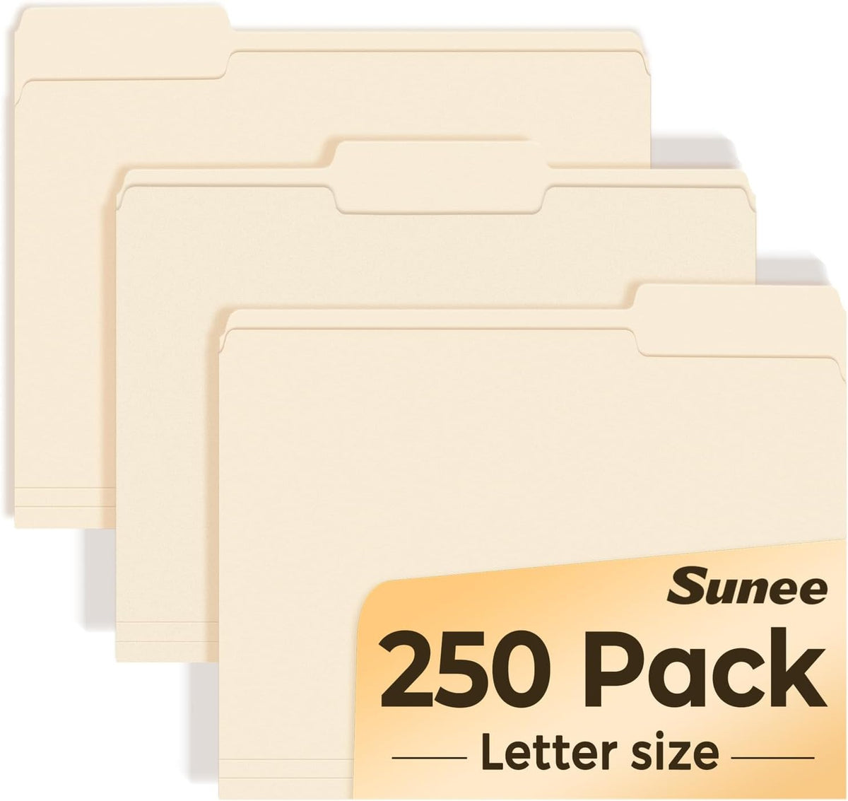 SUNEE Manilla Folders Letter Size (8.5 x 11 inches), 250 Per Box, 1/3 Cut Tab for Easy Labeling and Organization, Durable Standard Paper for Home, Office, School Filing