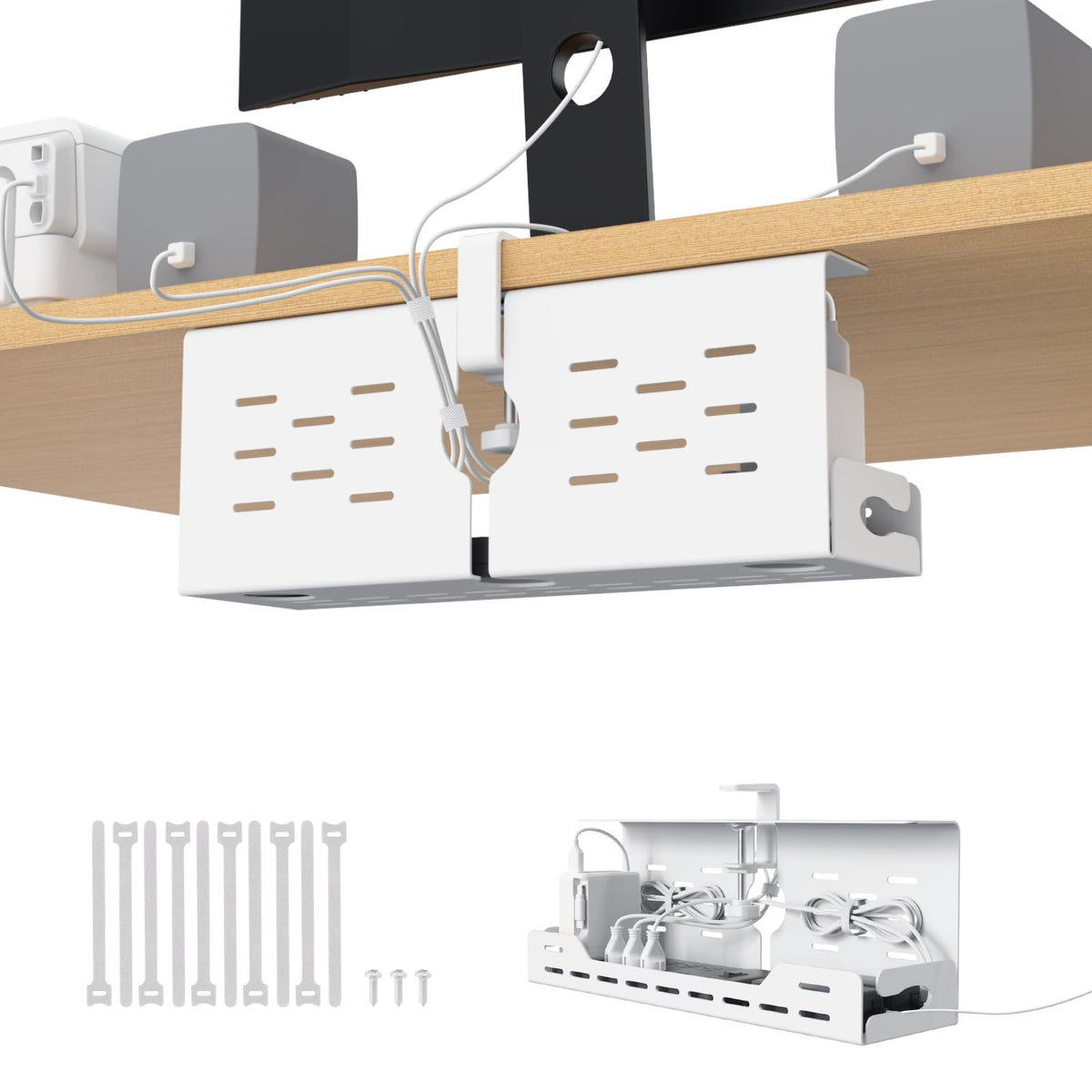 Univivi Under Desk Cable Management Tray, Cable Management, 32 inch, Black