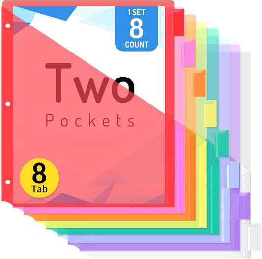 Forvencer 8 Count Dividers with 2 Pockets,8 tabs Binder Dividers with tabs