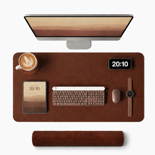Non-Slip Leather Desk Pad,Large Mouse Mat,PU Leather Blotter,Laptop Desk Mat,Waterproof Writing Pad for Office and Home,(Red Brown 31.5" x 15.8")