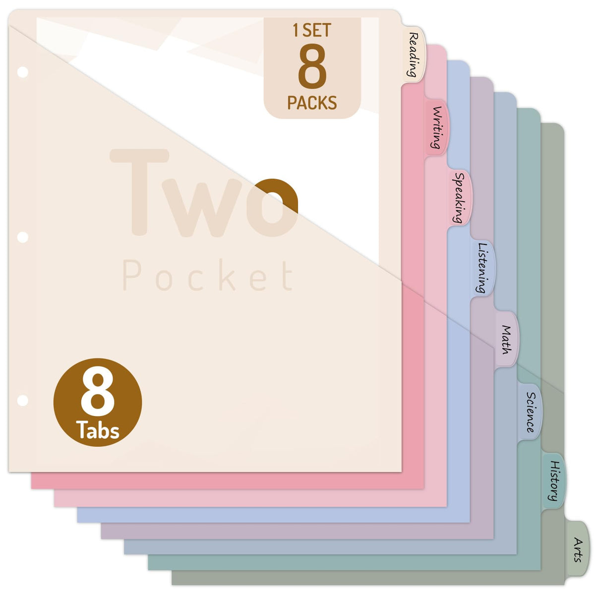Forvencer 8 Count Dividers with 2 Pockets,8 tabs Binder Dividers with tabs