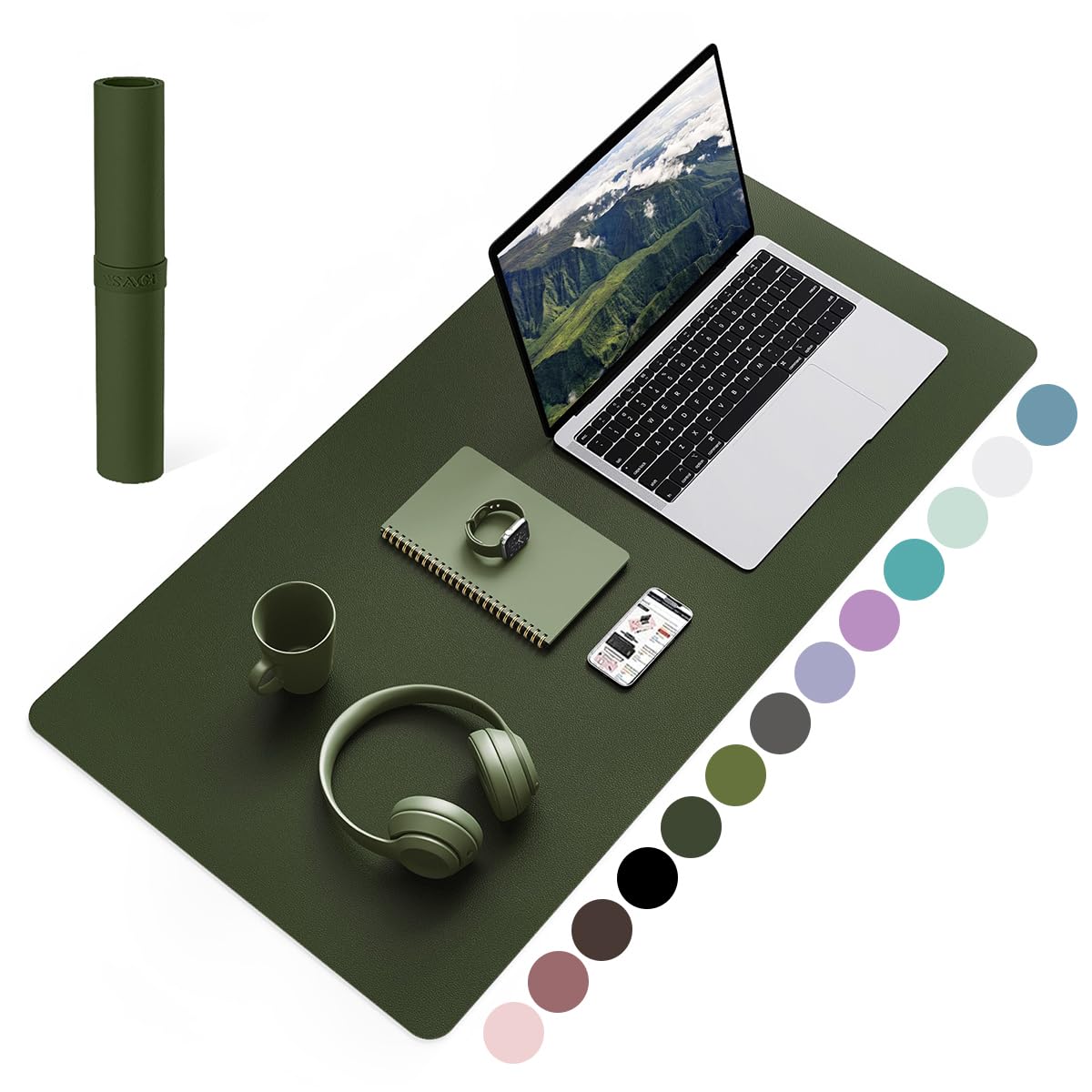 YSAGi Non-Slip Leather Desk Pad, Waterproof Laptop Computer Desk Keyboard Mat, Table Protector Blotter Mat, Large Mouse Pad for Office/Work/Home/Decor(Dark Brown, 31.5" x 15.7")