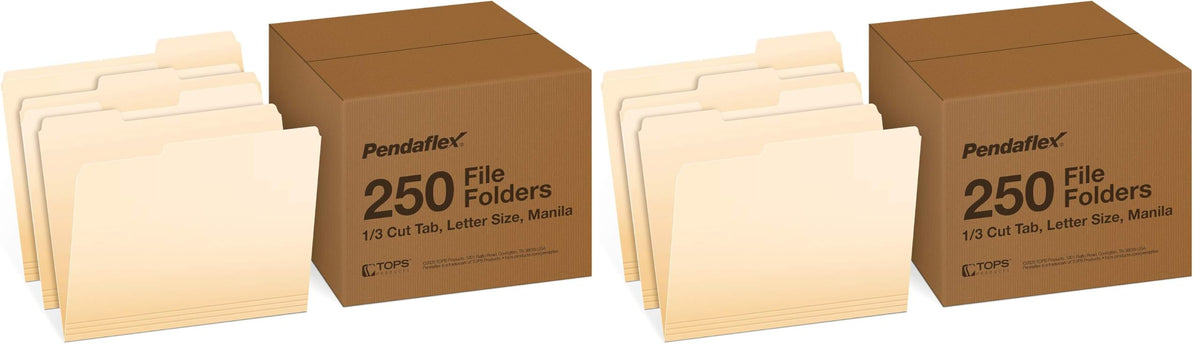 Pendaflex File Folders, 250-Pack, Letter Size, Manila, 1/3-Cut Tabs, Premium Paper Folders for File Cabinets, Home, Office & Classroom Document Organization, 3-Tab Letter File Folders
