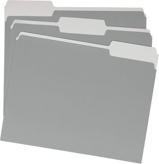 Amazon Basics File Folders for Organization, Letter Size, 1/3 Cut Tab, Gray, 36-Pack