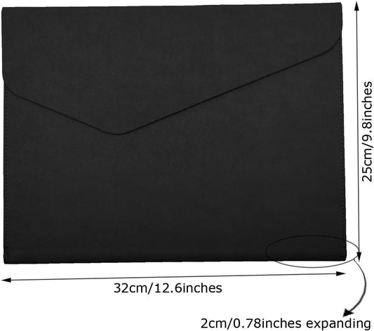 PU Leather A4 File Folder Document Holder Waterproof Portfolio Envelope Folder Case with Invisible Magnetic Closure Black