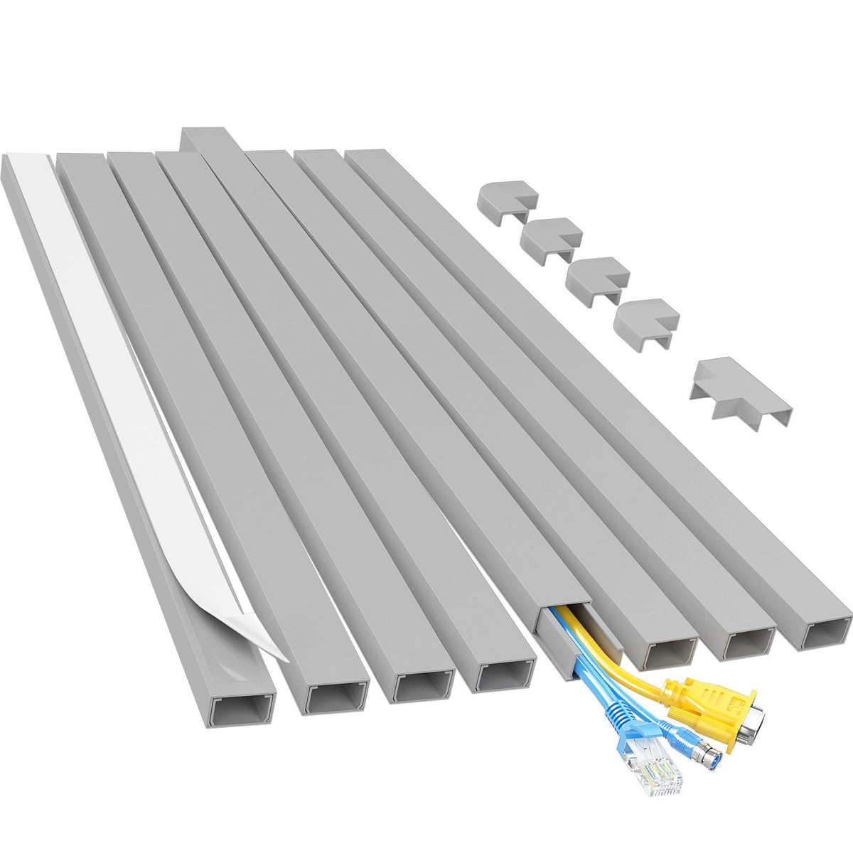 Yecaye Cord Hider, 113in One-Cord Cable Raceways, W0.59in H0.4in, White