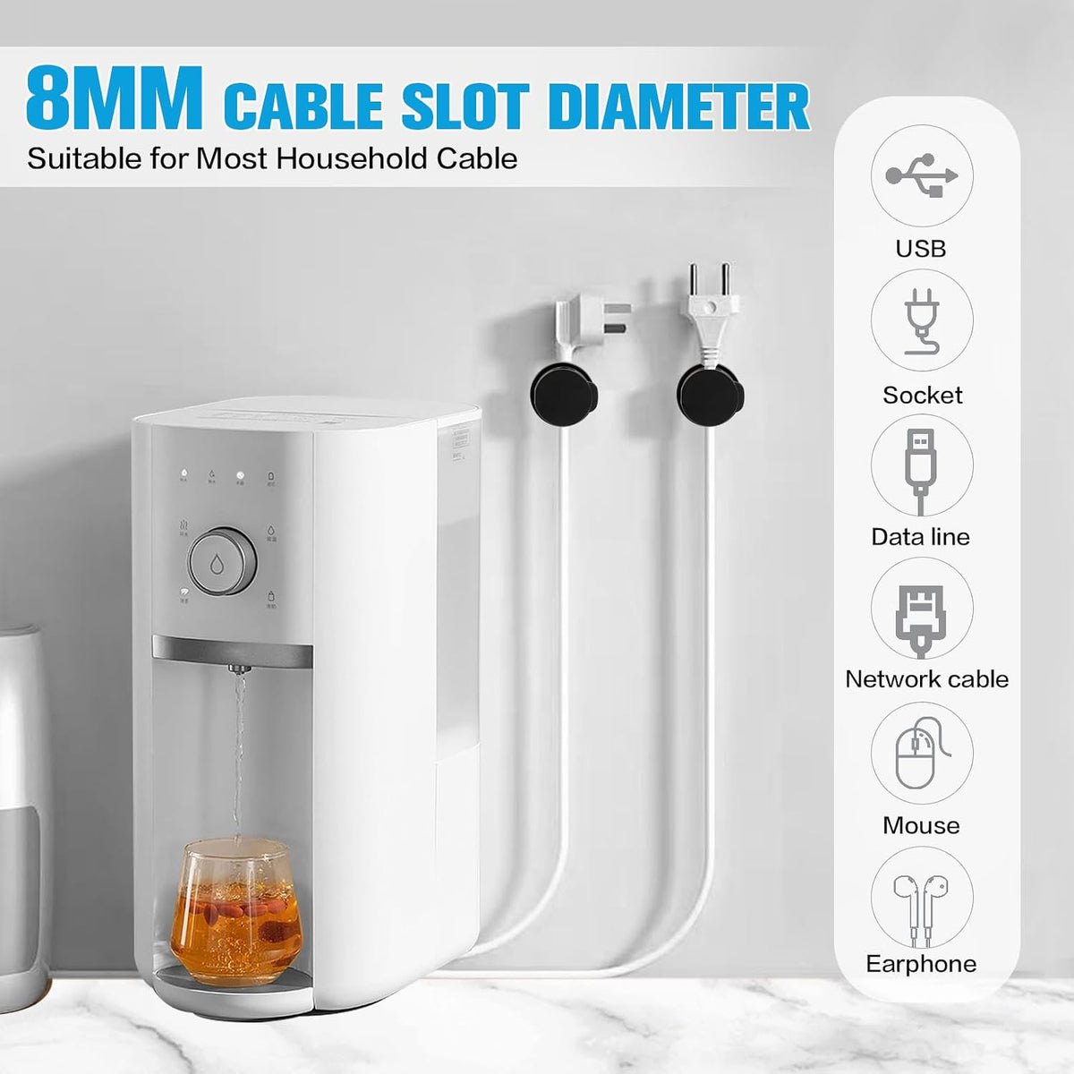 6PC Cord Organizer Holder for Desk, New 360° Rotatable Spring Cable Clips
