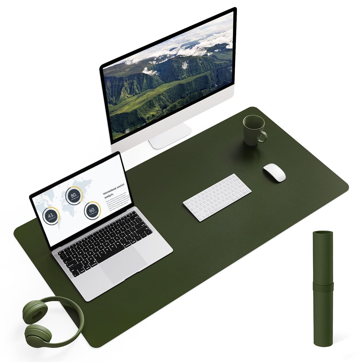 YSAGi Non-Slip Leather Desk Pad, Waterproof Laptop Computer Desk Keyboard Mat, Table Protector Blotter Mat, Large Mouse Pad for Office/Work/Home/Decor(Dark Brown, 31.5" x 15.7")