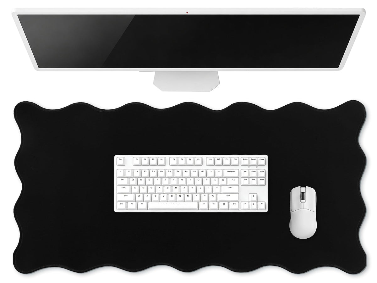 Hahafelt Large Scalloped Desk Mat Pad, Blue, 31.5 x 15.8 Inches