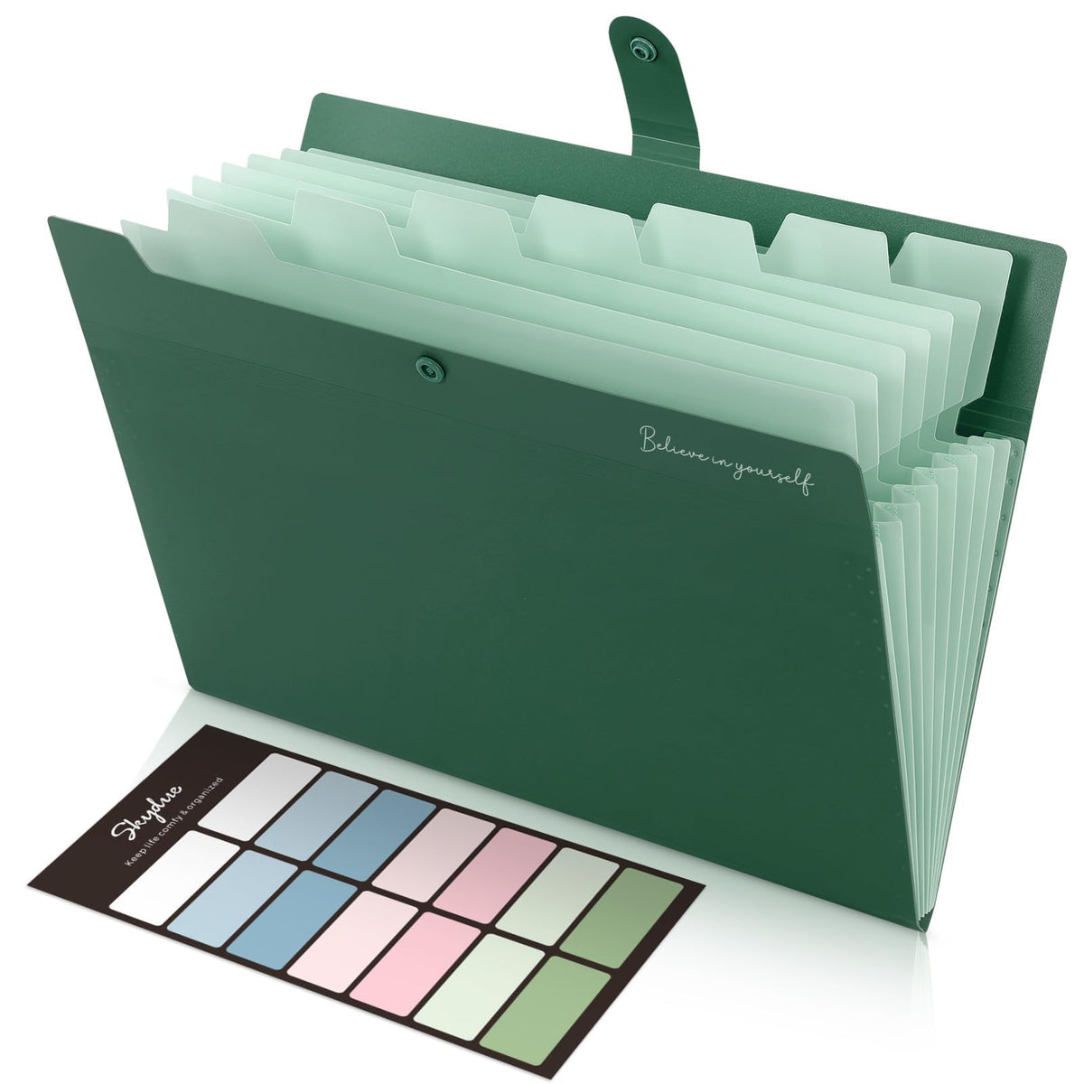 SKYDUE Expanding File Folders with 8 Pockets, Accordion File Organizer with Labels, Portable Paper Bill Receipt Organizer, Letter Size, Home School Office Supplies, Olive Green