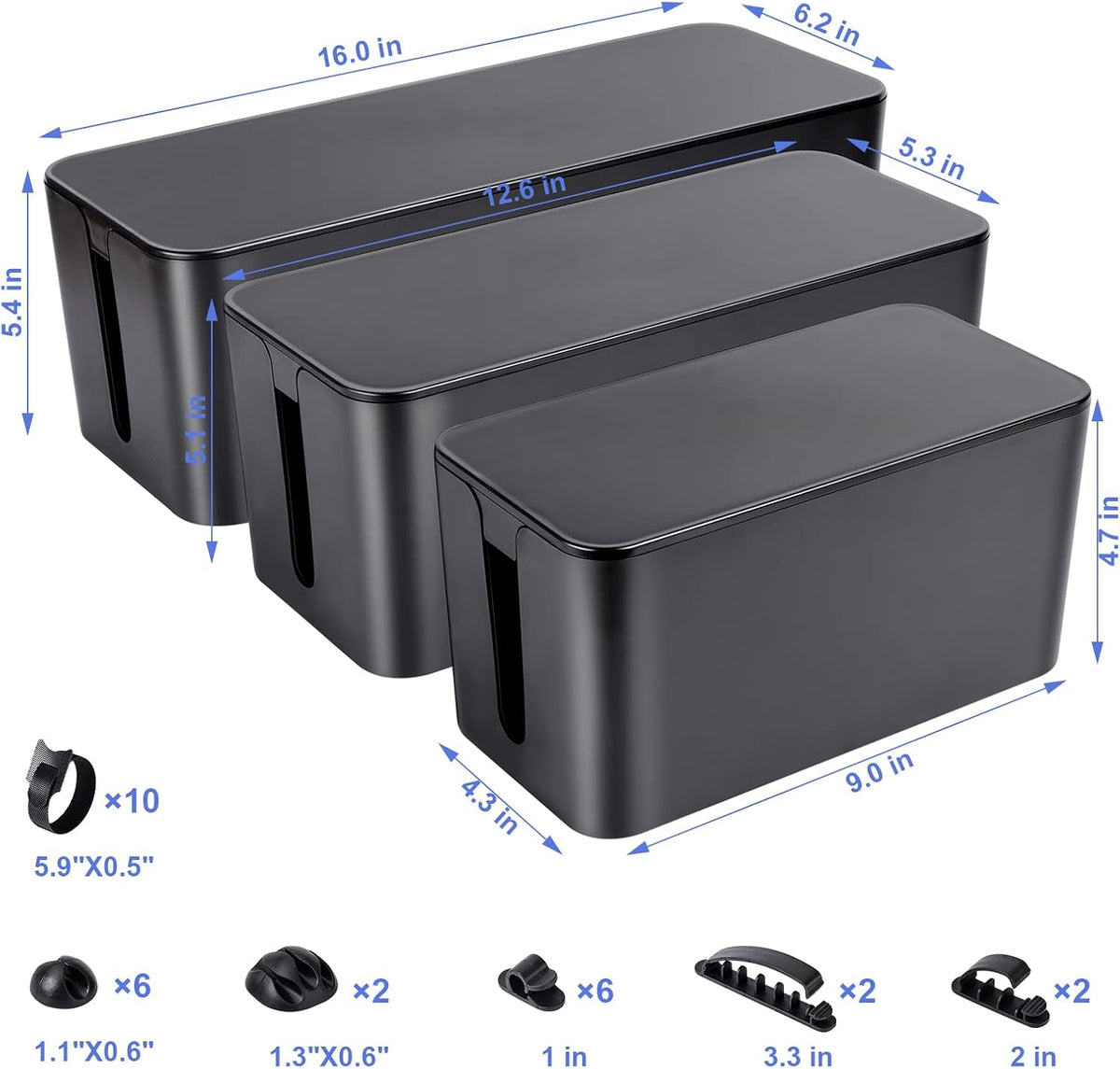 Naeety 3 Pack Cable Organizer Box, Cable Management Box for Surge Protector