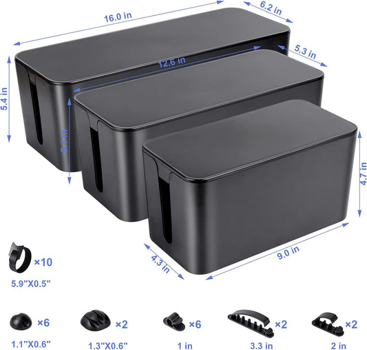 Naeety 3 Pack Cable Organizer Box, Cable Management Box for Surge Protector