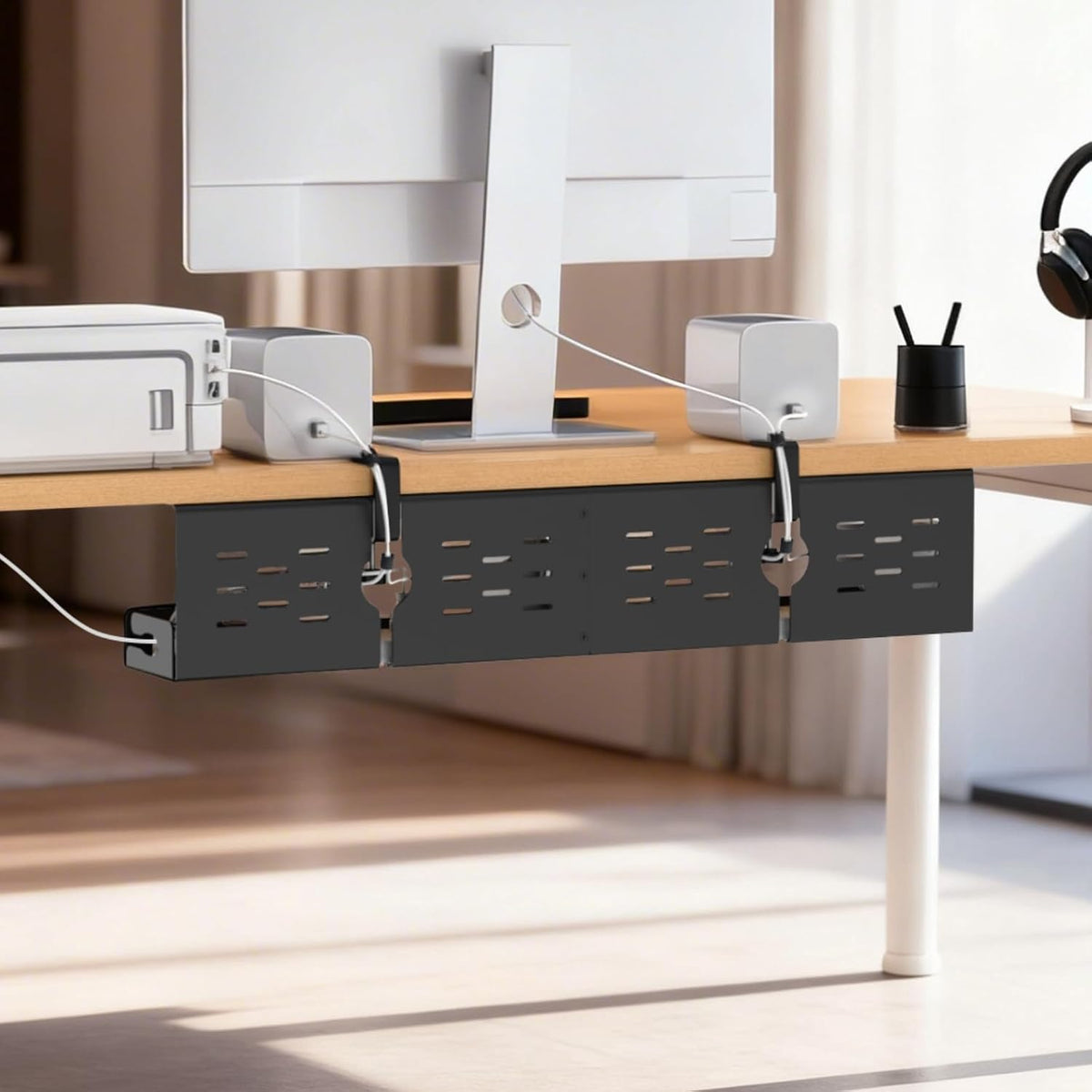 Univivi Under Desk Cable Management Tray, Cable Management, 32 inch, Black