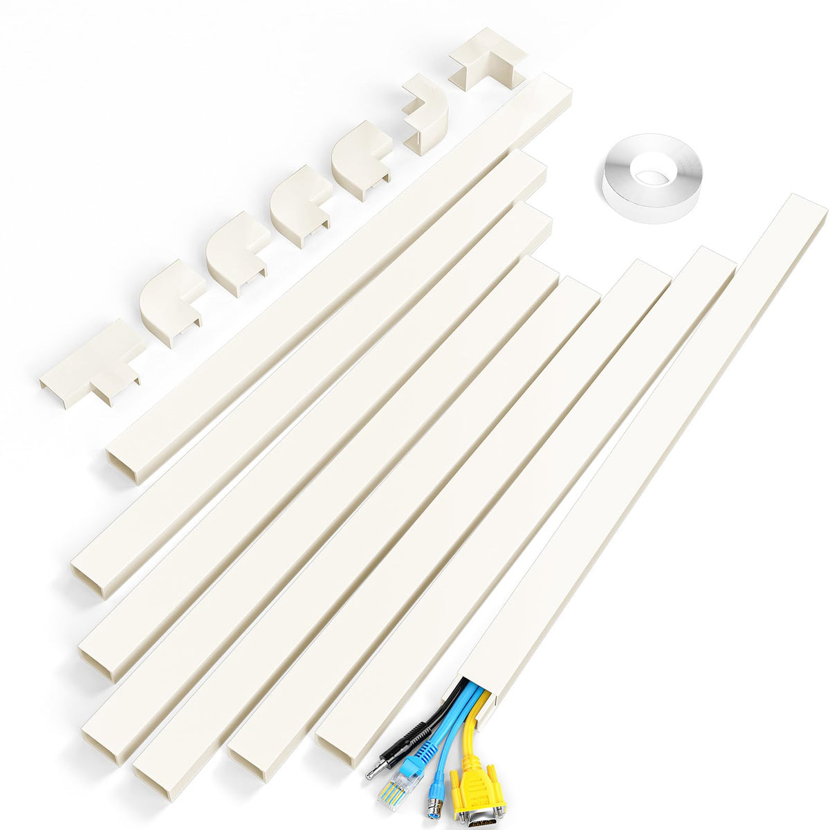 Yecaye Cord Hider, 113in One-Cord Cable Raceways, W0.59in H0.4in, White