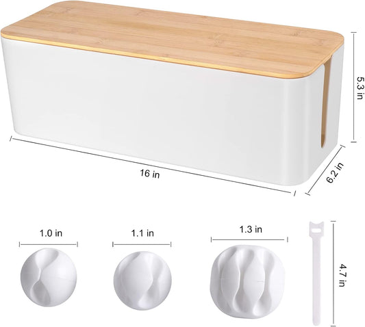 Tuwechen Cable Management Box, Wooden Style Large Cord Organizer Box