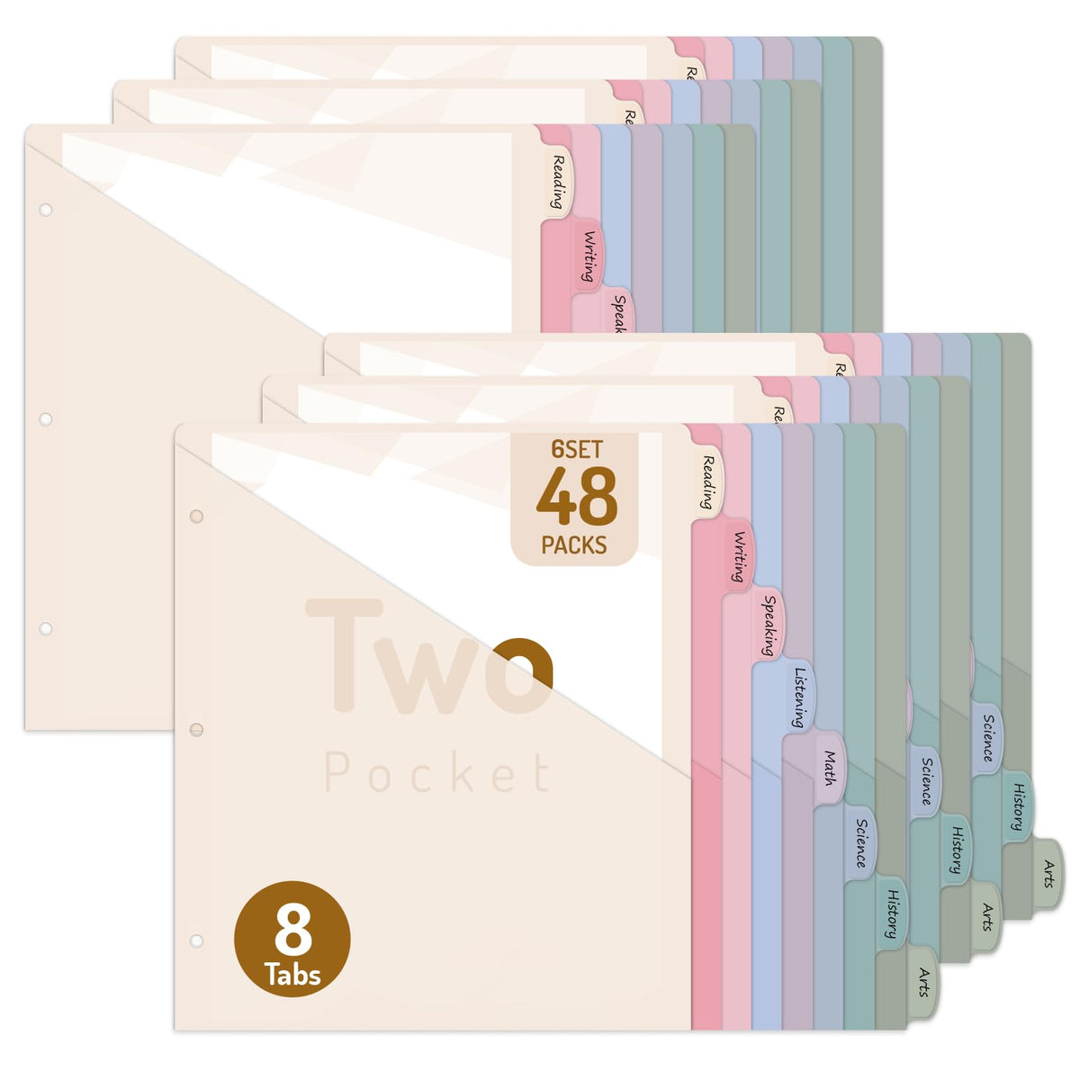 Forvencer 8 Count Dividers with 2 Pockets,8 tabs Binder Dividers with tabs
