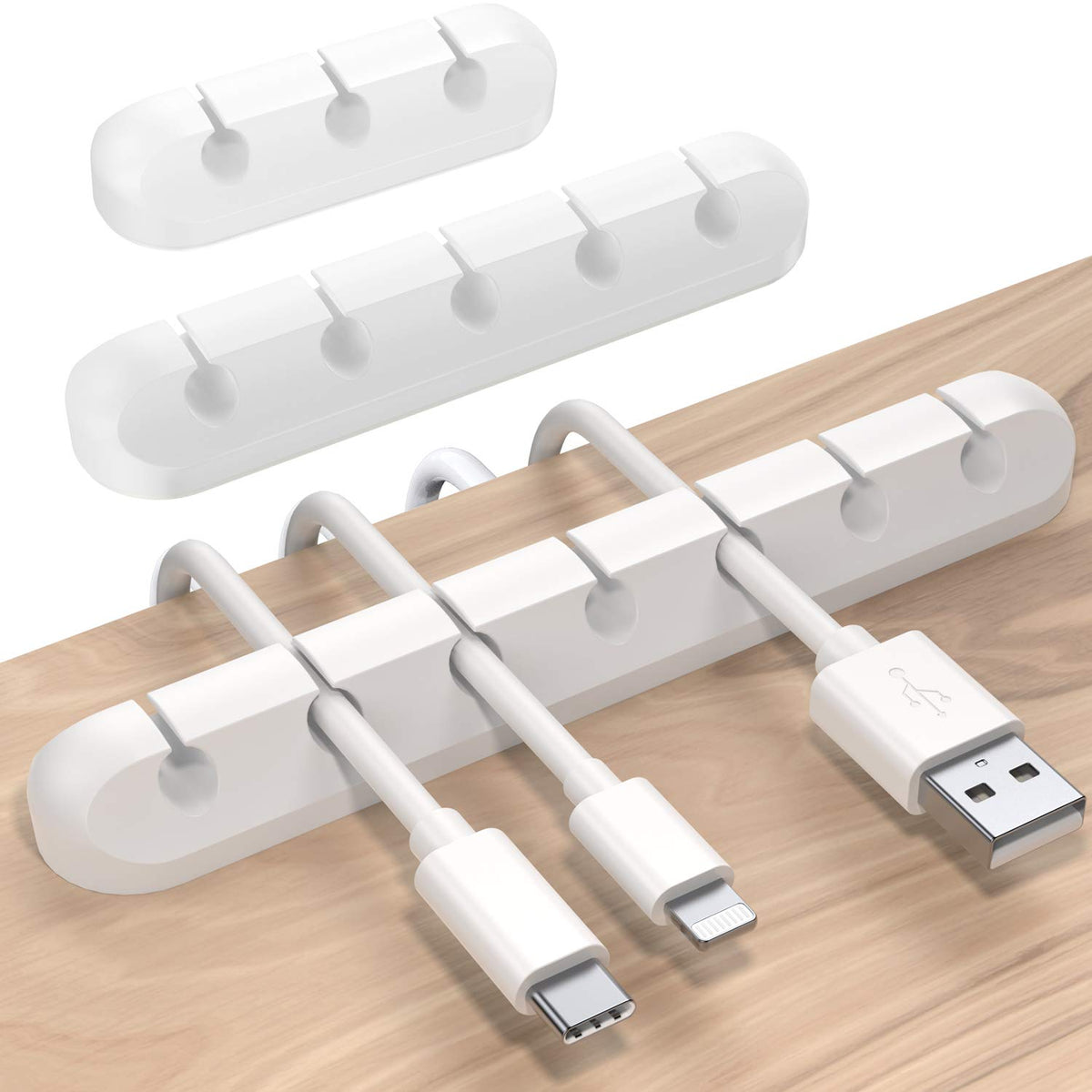 SOULWIT 3 Pcs Silicone USB Cable Holder Clips, Self Adhesive - Black