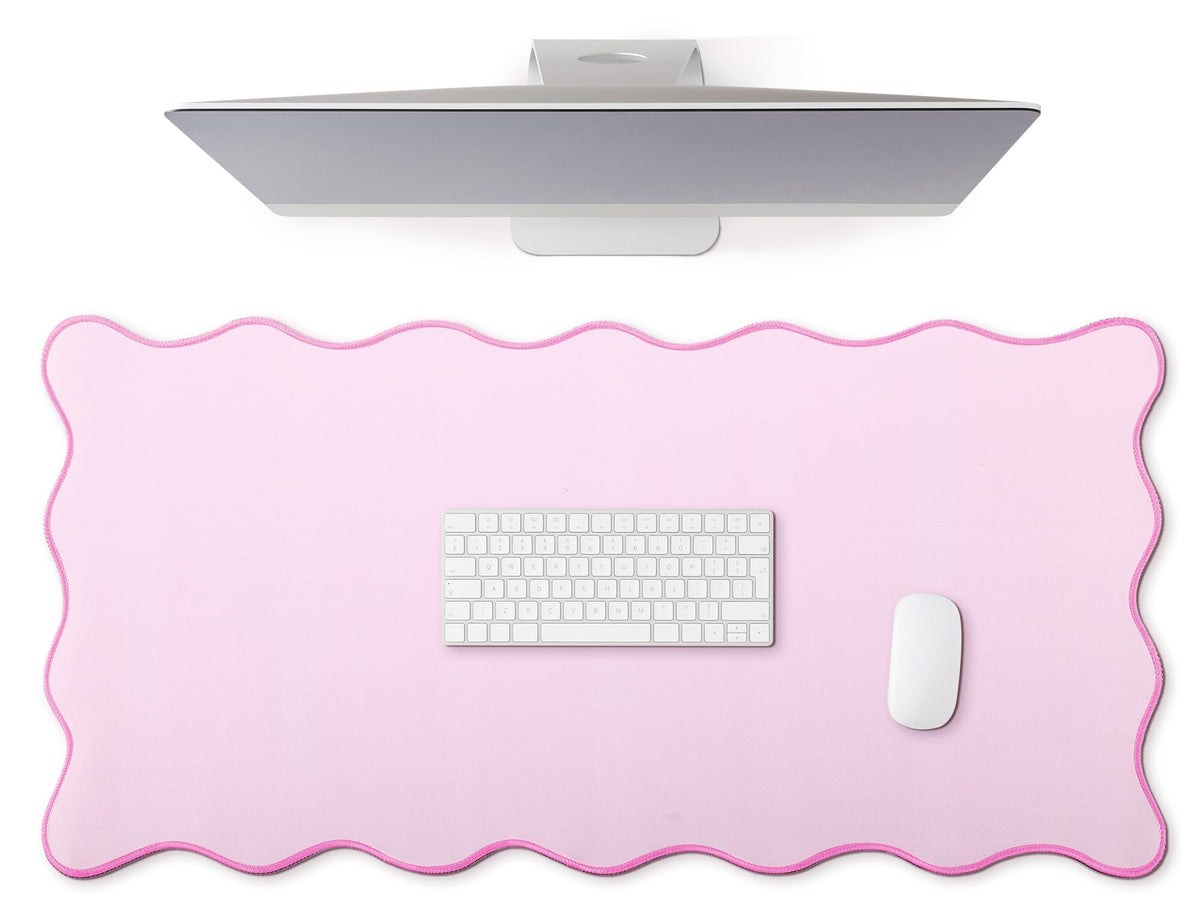 Hahafelt Large Scalloped Desk Mat Pad, Blue, 31.5 x 15.8 Inches
