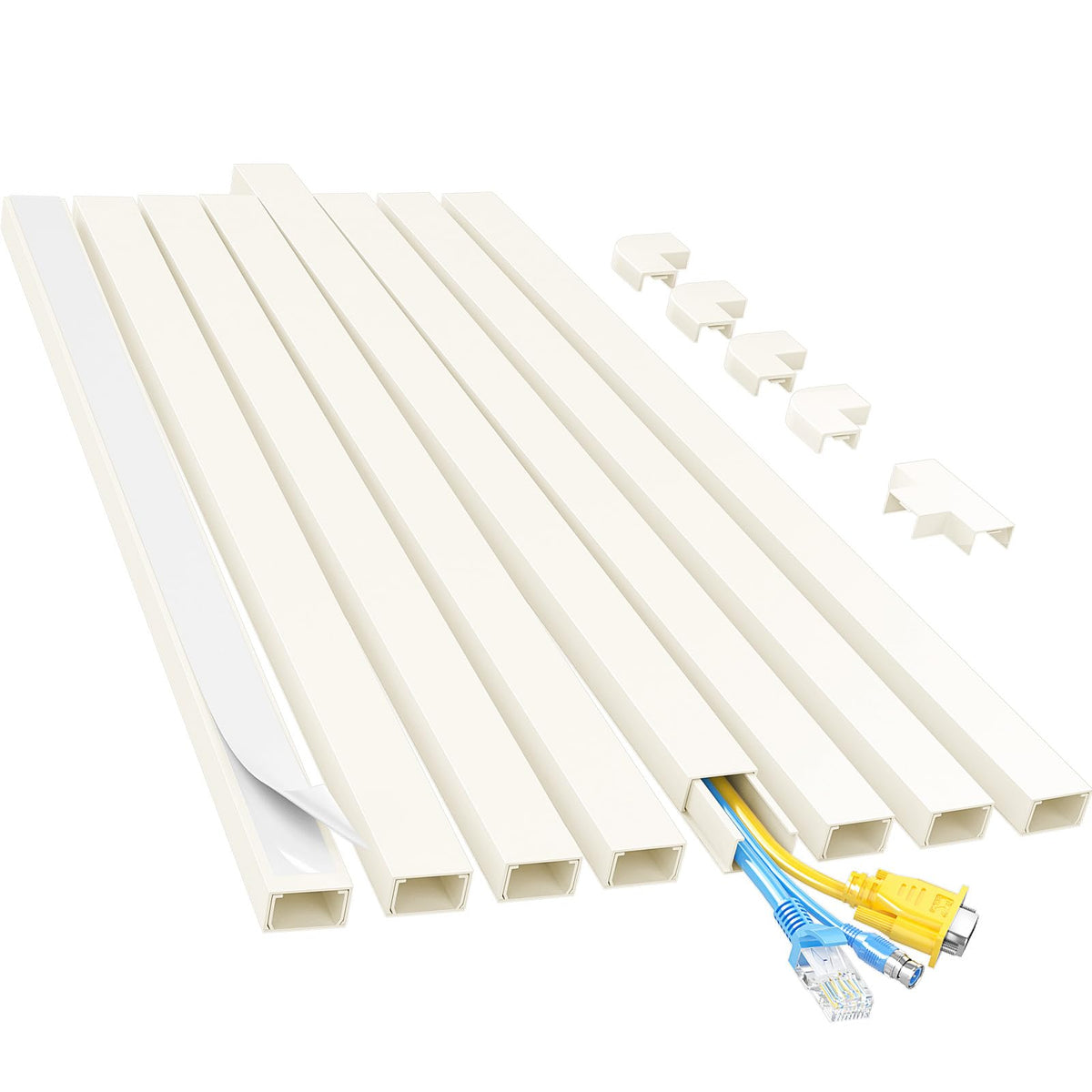 Yecaye Cord Hider, 113in One-Cord Cable Raceways, W0.59in H0.4in, White