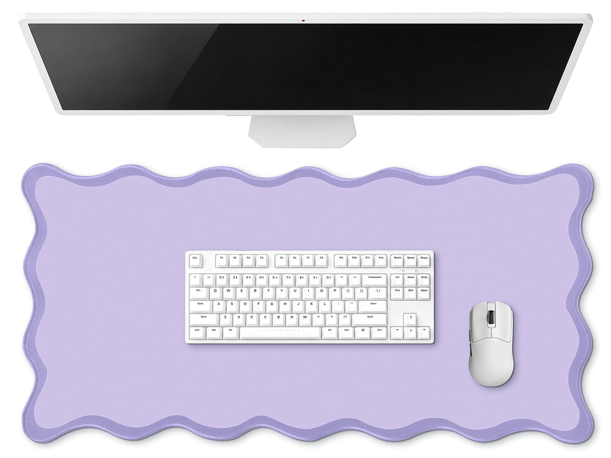Hahafelt Large Scalloped Desk Mat Pad, Blue, 31.5 x 15.8 Inches
