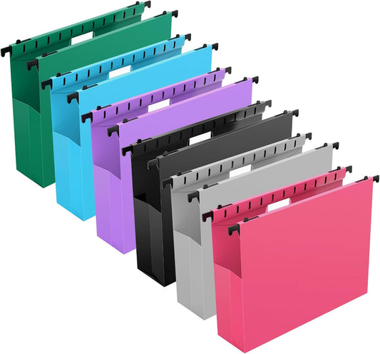 SHUTEX Extra Capacity Plastic Hanging File Folders,12 Pack,Letter, 6 Colors