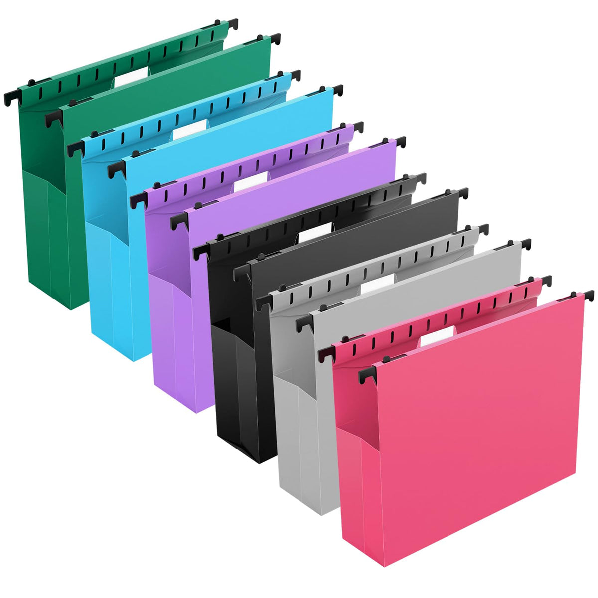SHUTEX Extra Capacity Plastic Hanging File Folders,12 Pack,Letter, 6 Colors