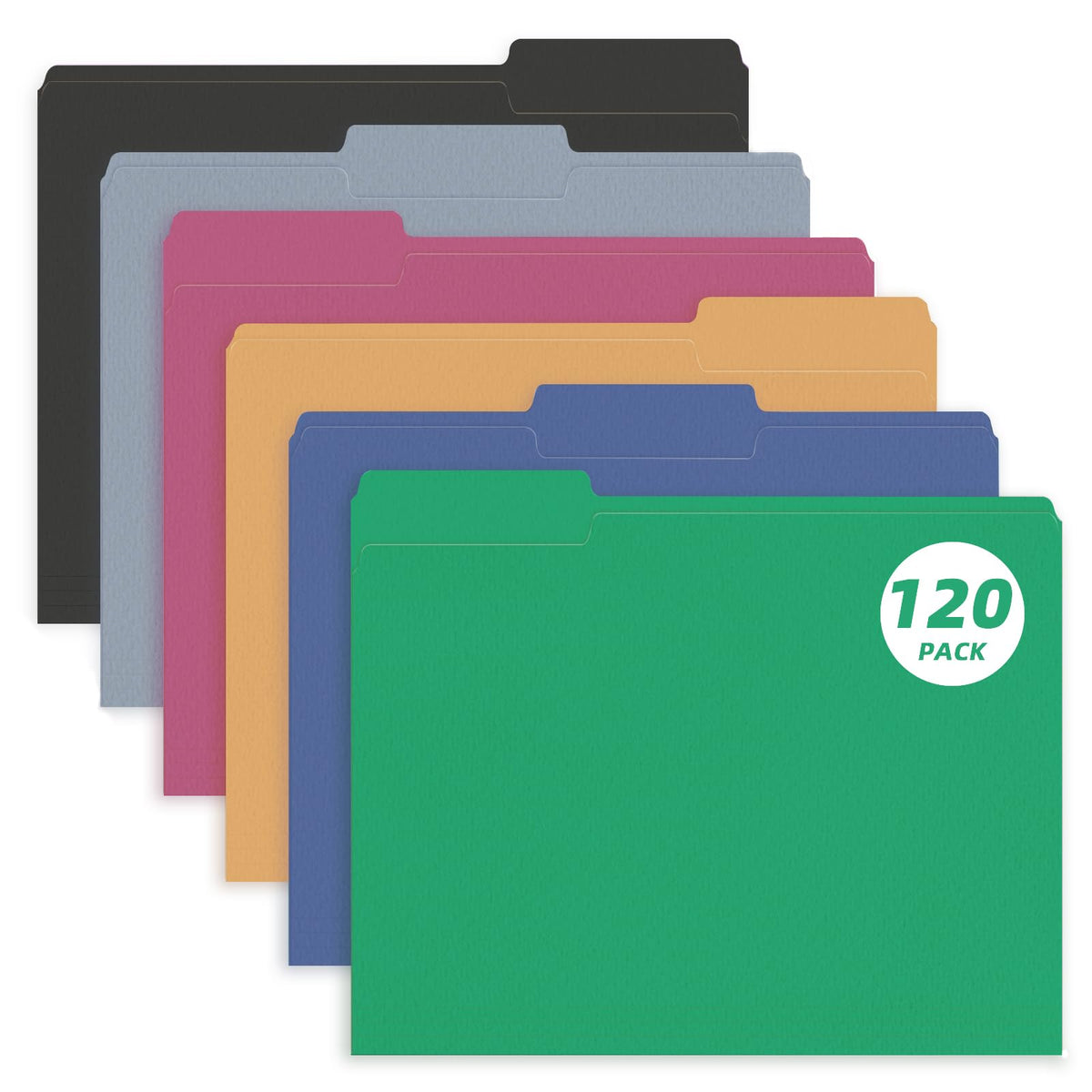 PANDRI Colored File Folders, 120 Pack 1/3 Cut Tab File Folder, 6 Colors