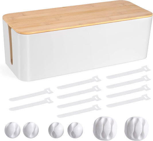 Tuwechen Cable Management Box, Wooden Style Large Cord Organizer Box