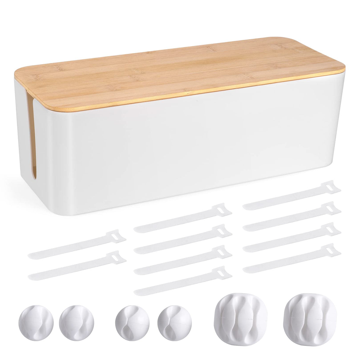 Tuwechen Cable Management Box, Wooden Style Large Cord Organizer Box