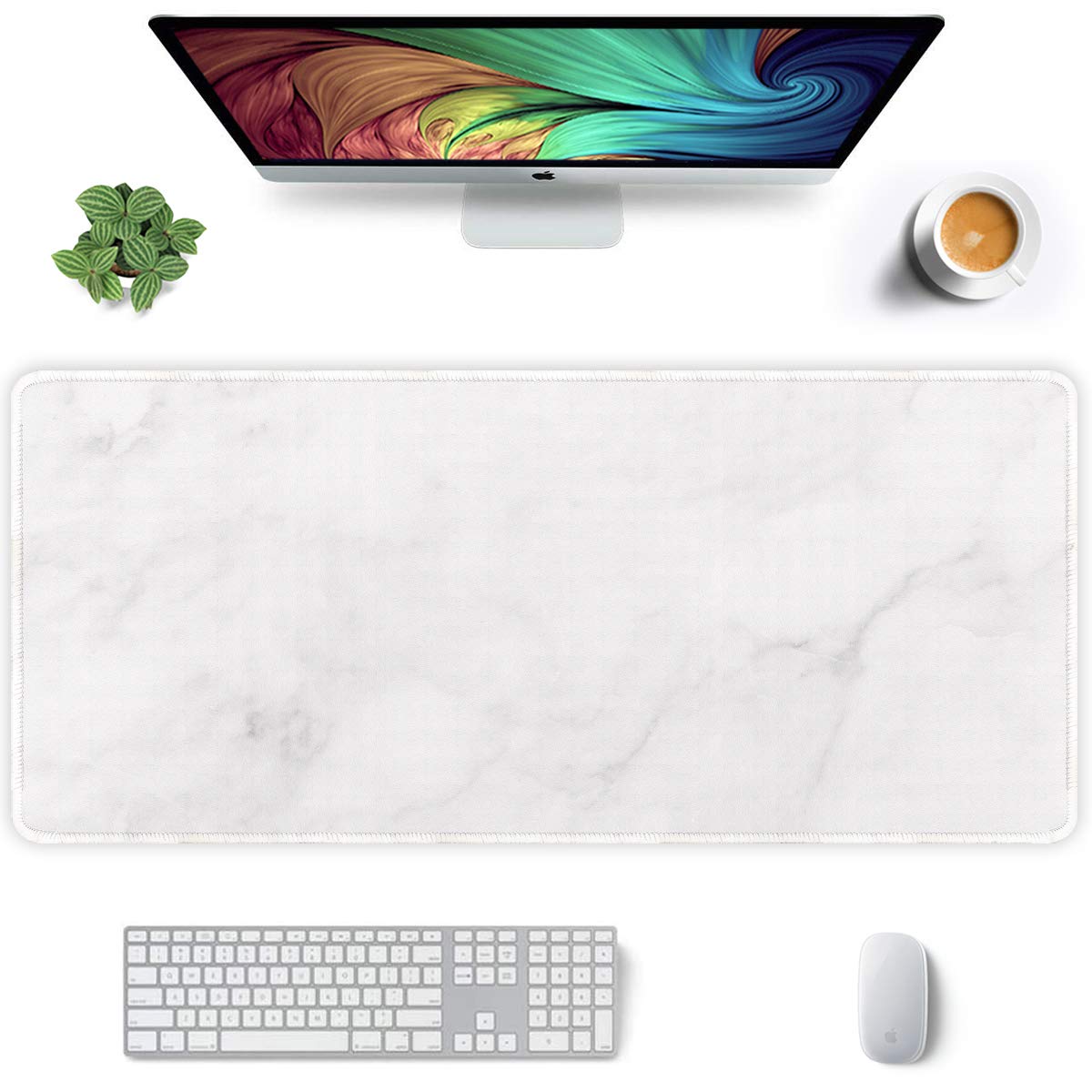 Desk Mat, Ultra Large Mouse Pad, XXL Gaming Mousepad, Green Tropical Leaves Deskpad, Big Extended Full Size Mouse Pad, Desktop Desk Matt for Keyboard, Laptop & Computer, 35.5 x 15.7 in