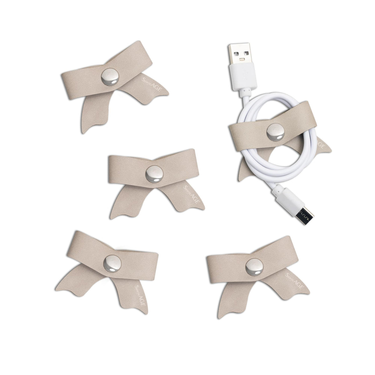 SenseAGE 5 Pack Cord Organizer, Bow Cord Keeper, Cable Organizer USB Holder, Leather Cable Management, Cable Straps, Earphone Winder, Storage Straps for Electronics, Earbuds, Small, Pink