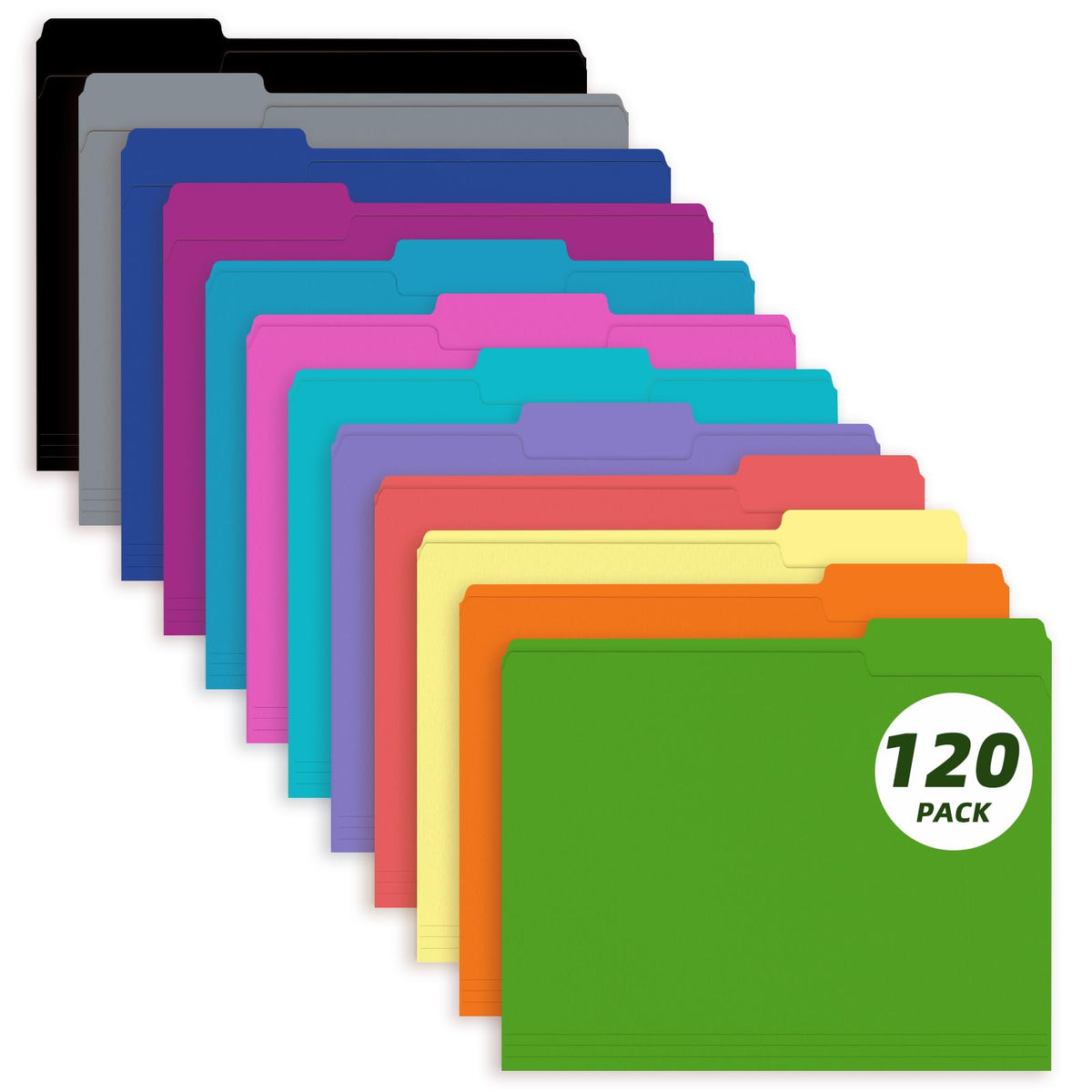 PANDRI Colored File Folders, 120 Pack 1/3 Cut Tab File Folder, 6 Colors