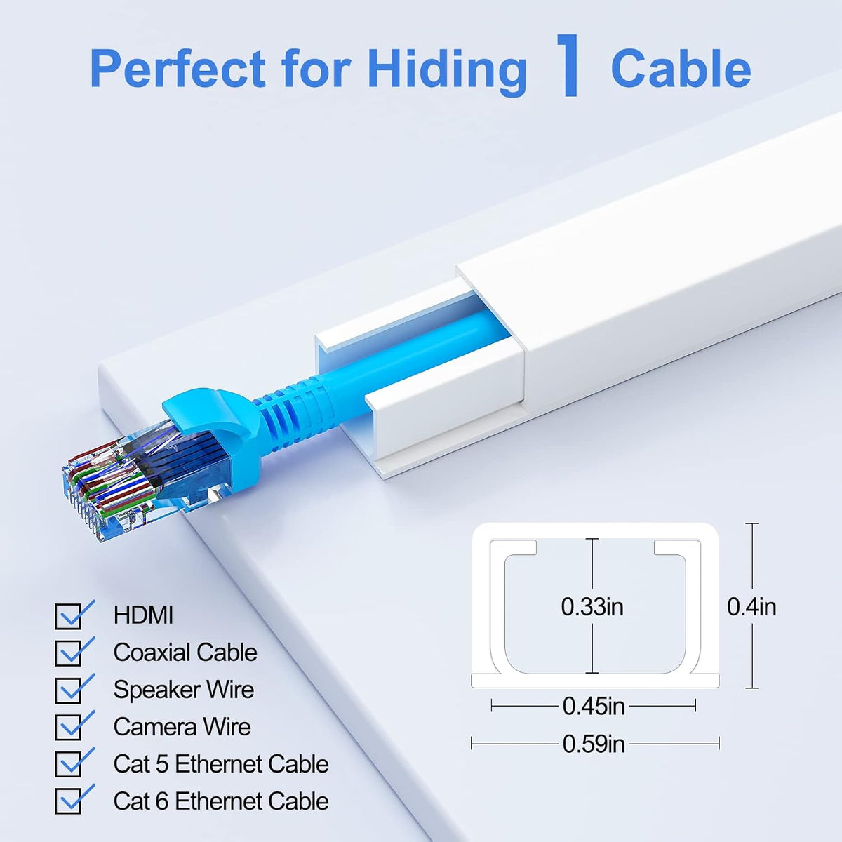 Yecaye Cord Hider, 113in One-Cord Cable Raceways, W0.59in H0.4in, White