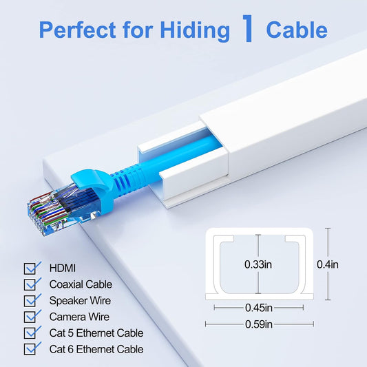 Yecaye Cord Hider, 113in One-Cord Cable Raceways, W0.59in H0.4in, White
