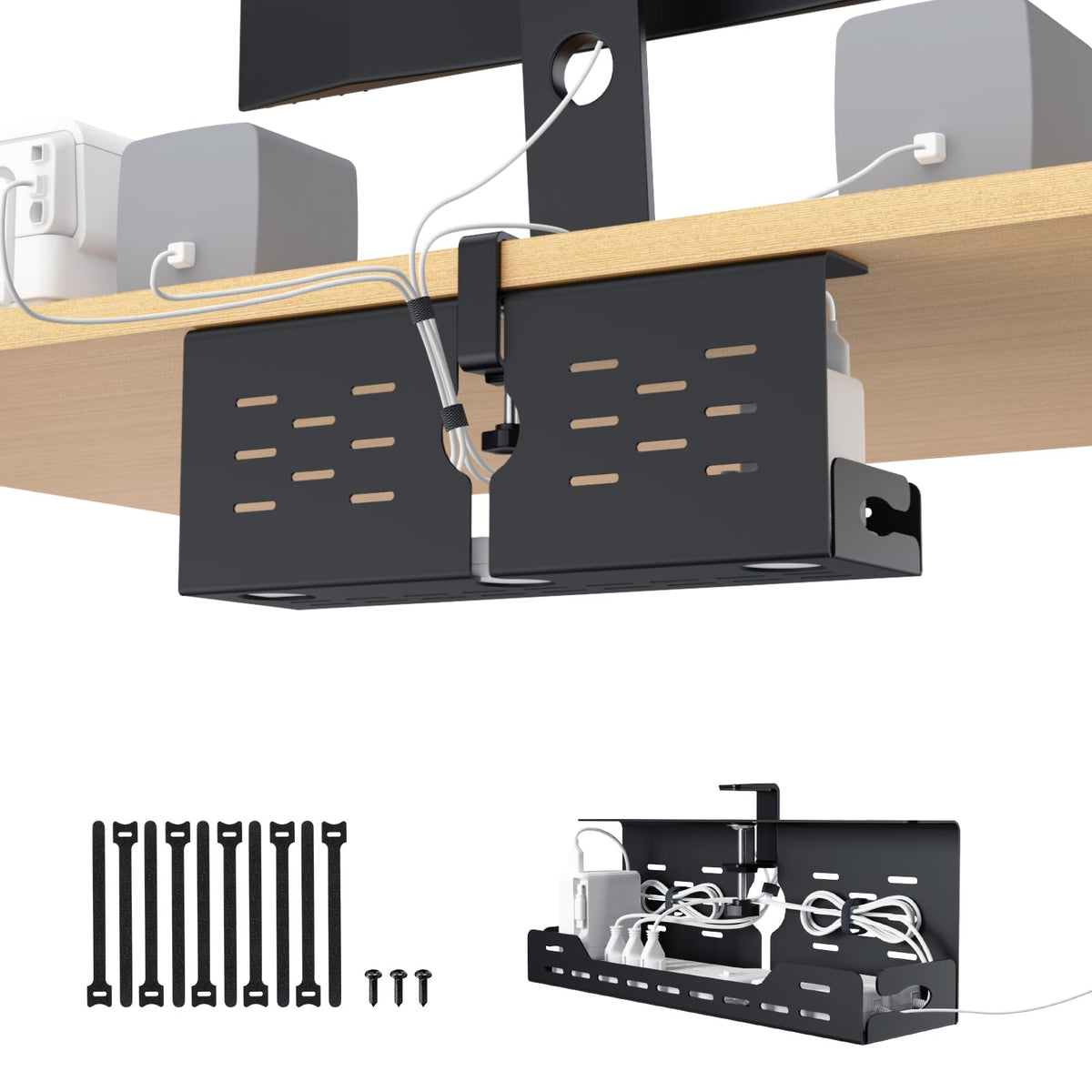 Univivi Under Desk Cable Management Tray, Cable Management, 32 inch, Black