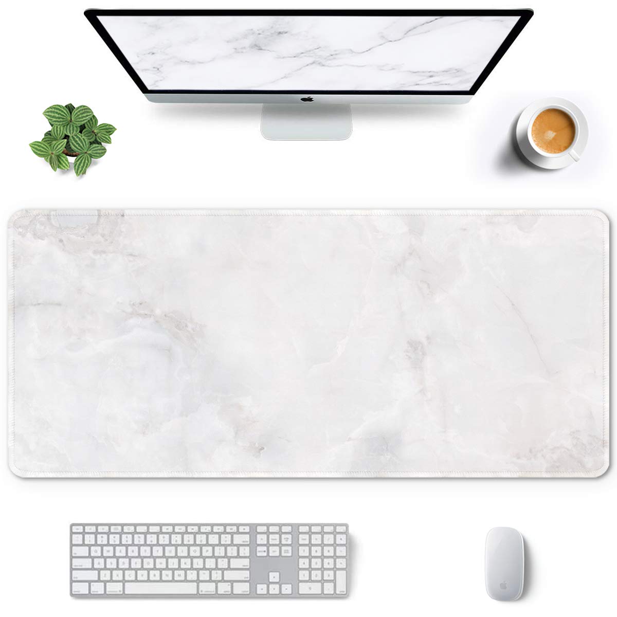 Desk Mat, Ultra Large Mouse Pad, XXL Gaming Mousepad, Green Tropical Leaves Deskpad, Big Extended Full Size Mouse Pad, Desktop Desk Matt for Keyboard, Laptop & Computer, 35.5 x 15.7 in