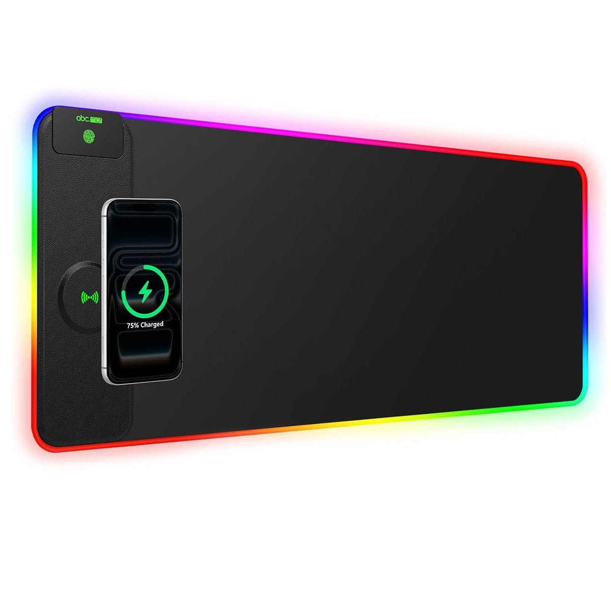 Wireless Charging Mouse Pad with Foldable Phone Holder, 31.5"x15.8", Black