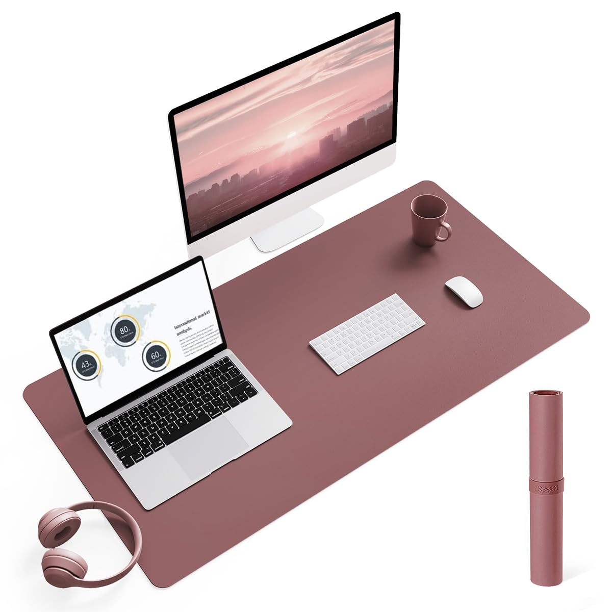YSAGi Non-Slip Leather Desk Pad, Waterproof Laptop Computer Desk Keyboard Mat, Table Protector Blotter Mat, Large Mouse Pad for Office/Work/Home/Decor(Dark Brown, 31.5" x 15.7")